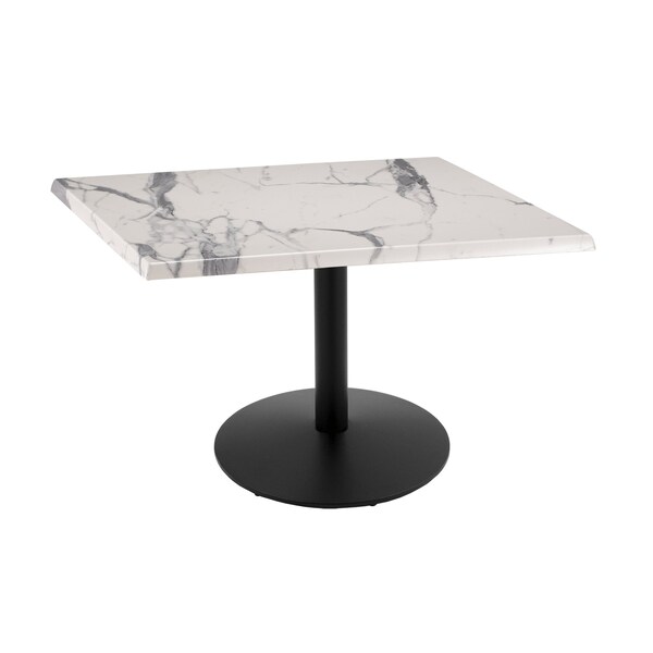 30" Tall OD214 Black Table Base 22" Diameter 36"x36" Square White Marble Top